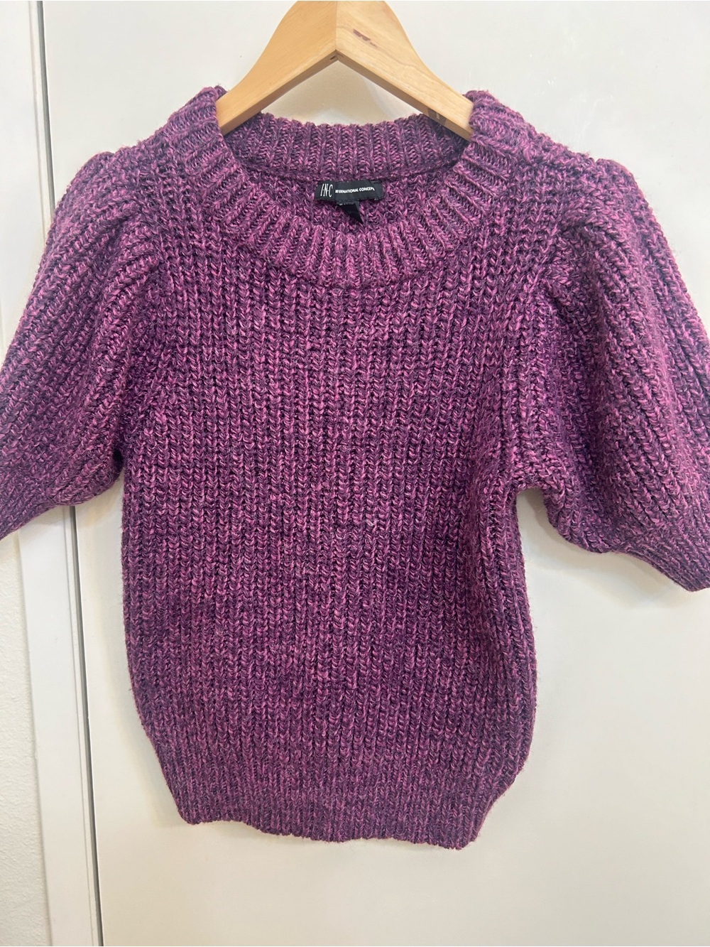 INC International Concepts Heathered Plum Short-Sleeve Crewneck Sweater